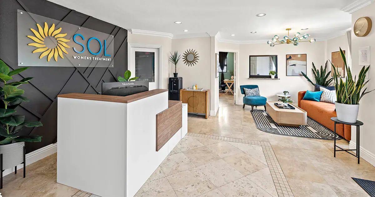 The reception area at Sol Women's Treatment in Riverside, California