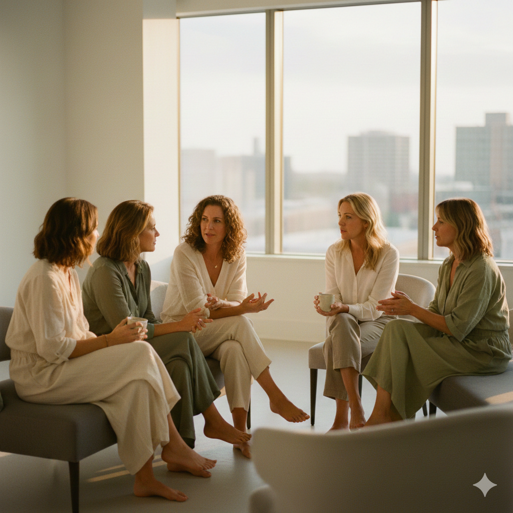 A group of women discussing how to stop alcohol cravings